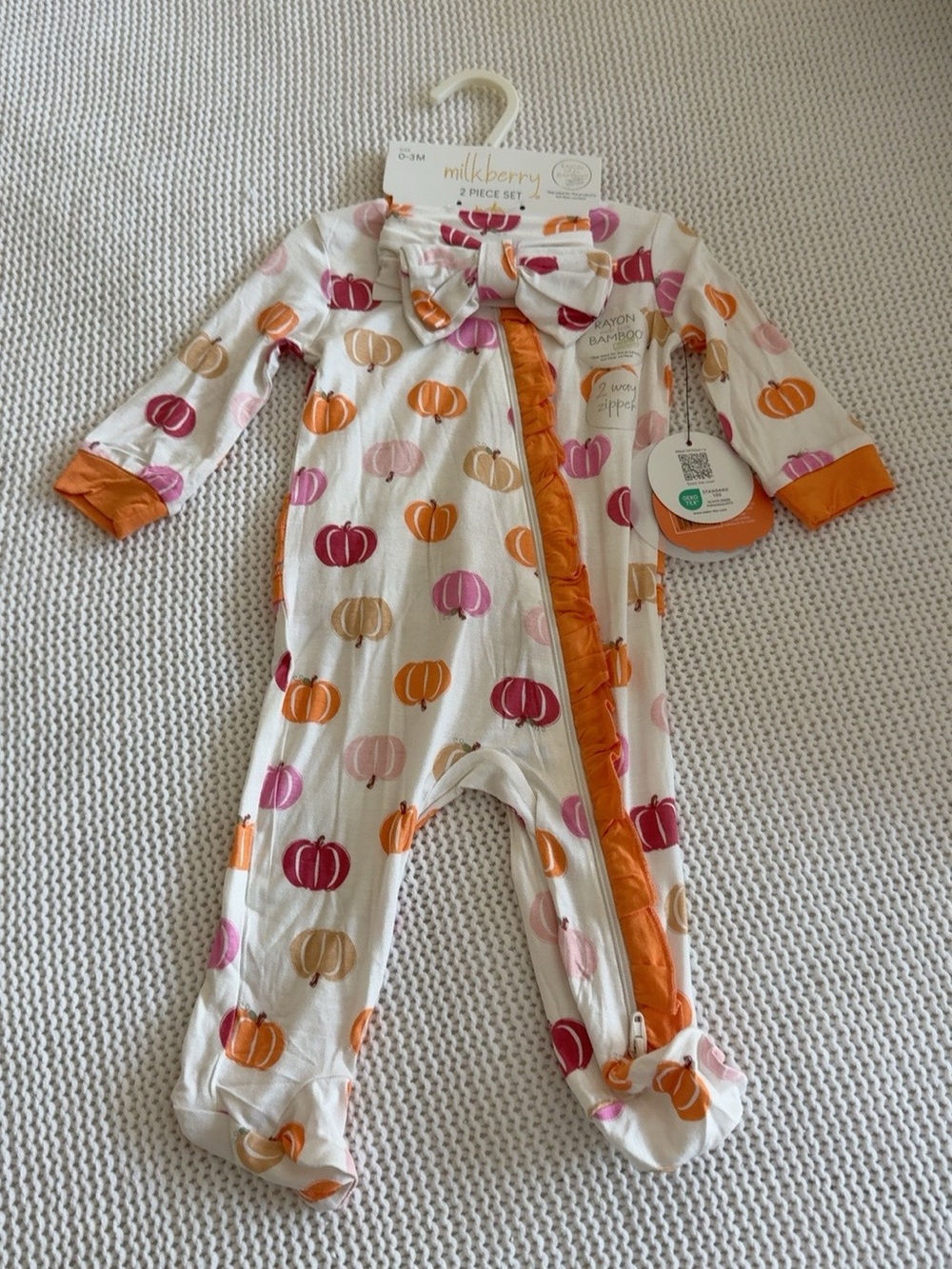 Milkberry Orange & Pink Pumpkin Footed One-Piece